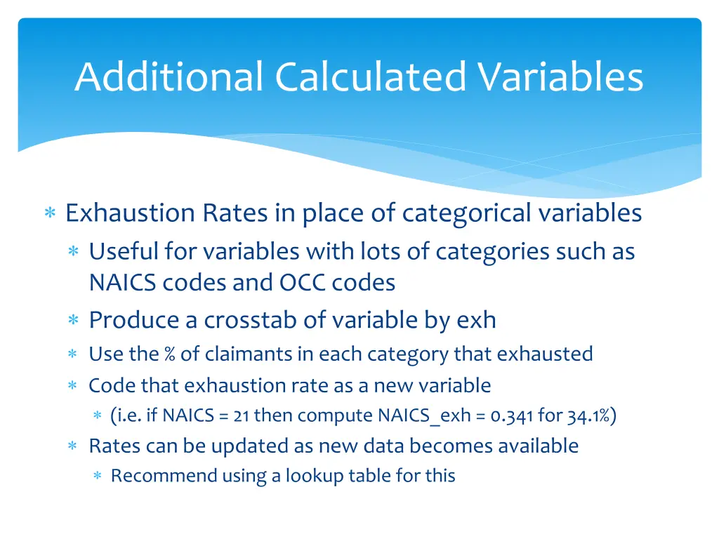 additional calculated variables