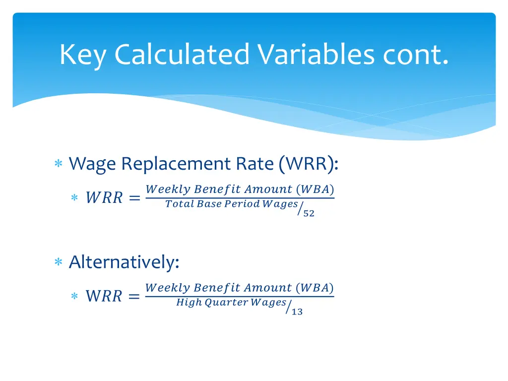 key calculated variables cont