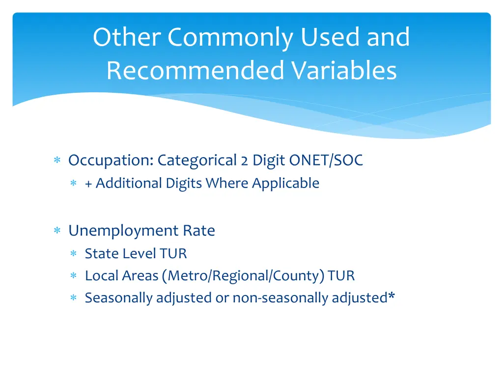 other commonly used and recommended variables