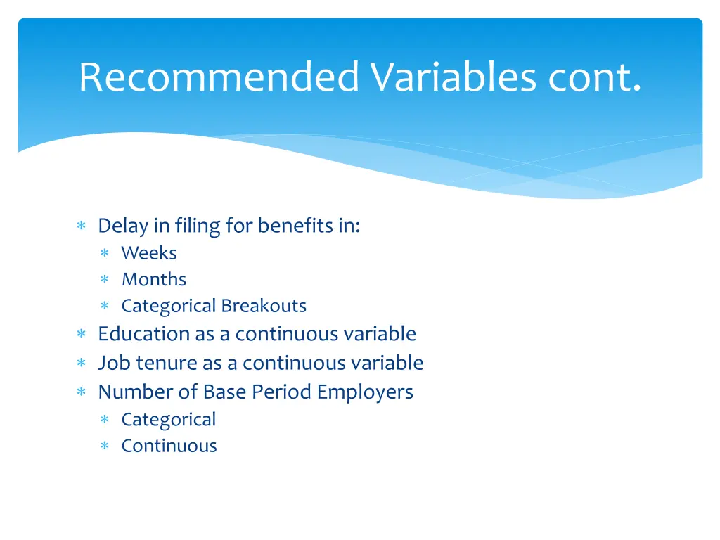 recommended variables cont