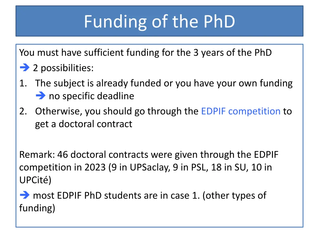 funding of the phd