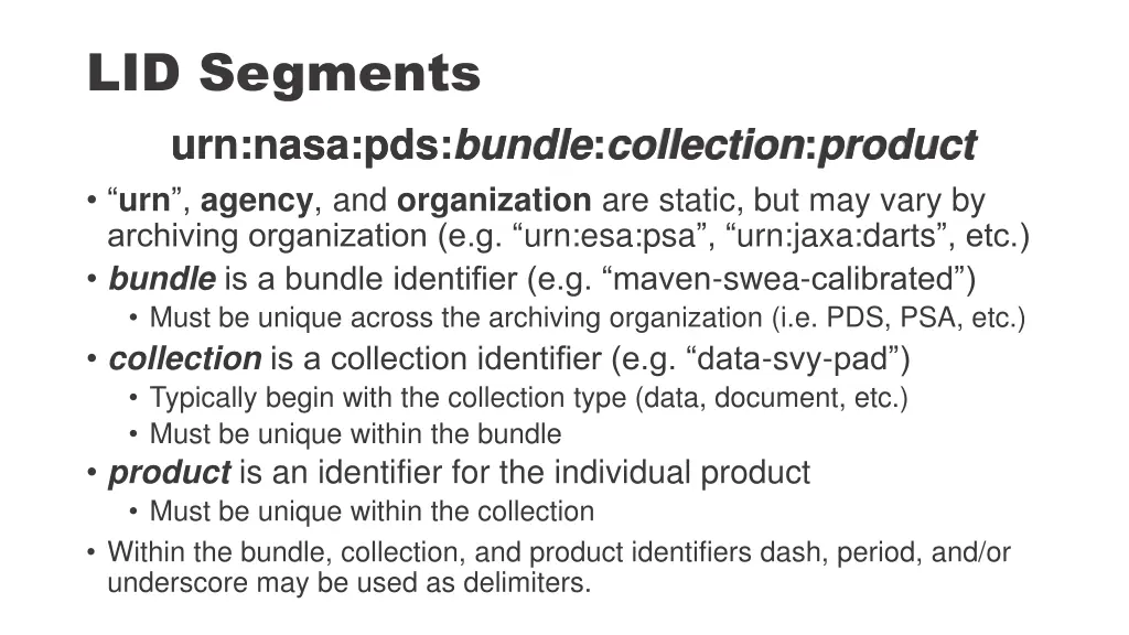 lid segments urn nasa pds bundle collection