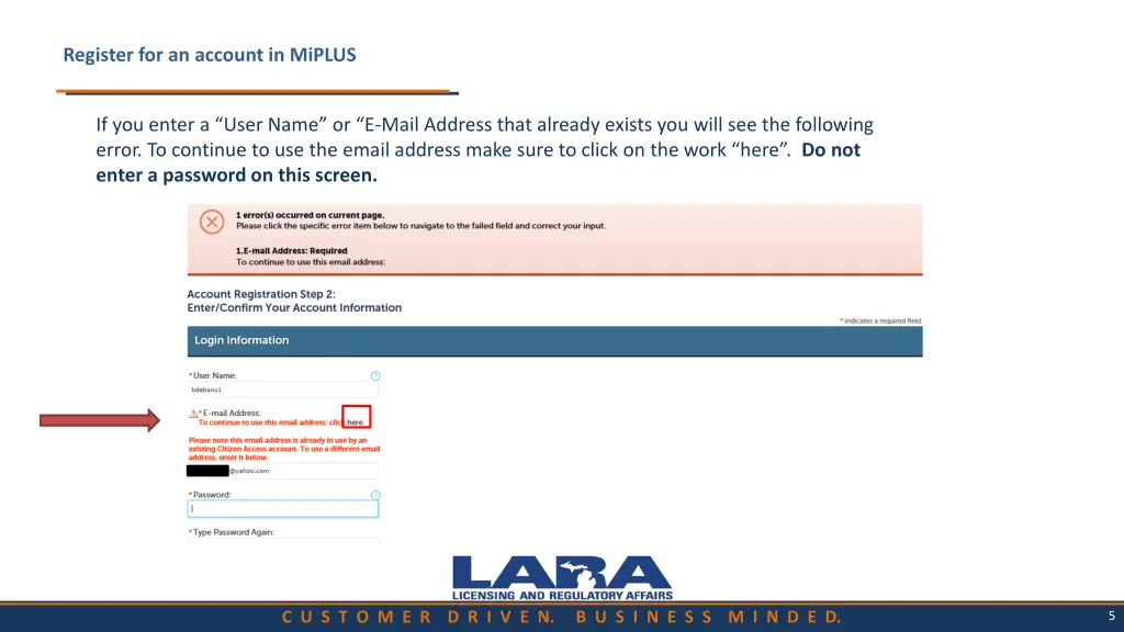 register for an account in miplus 2