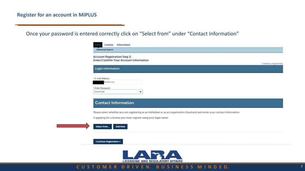 register for an account in miplus 4