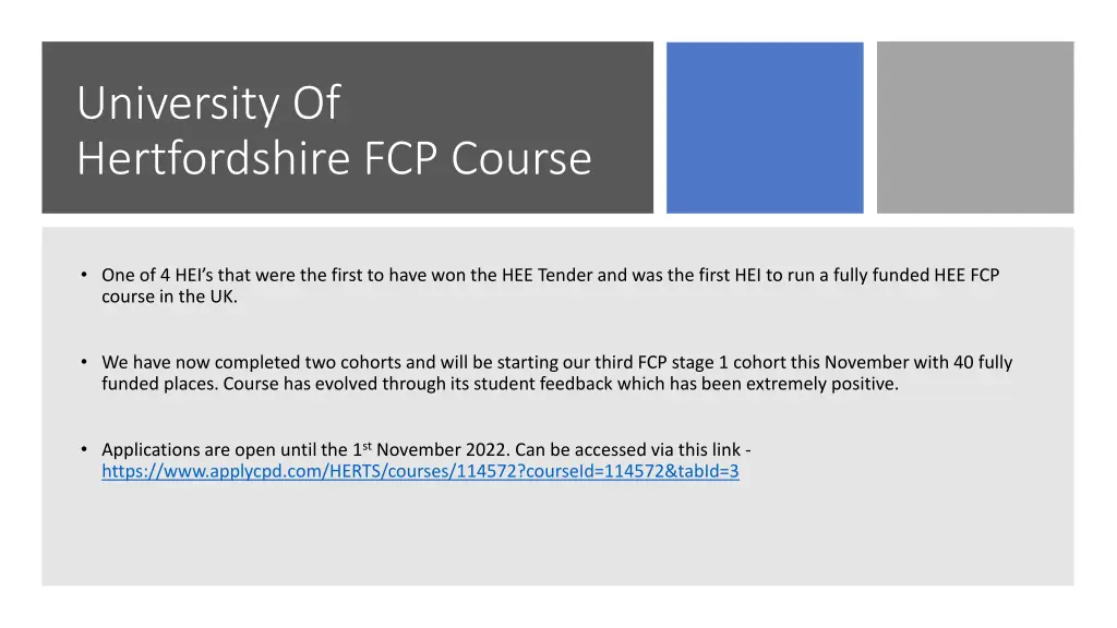 university of hertfordshire fcp course