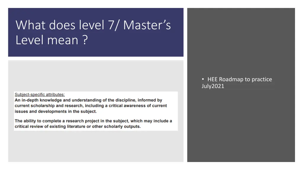 what does level 7 master s level mean