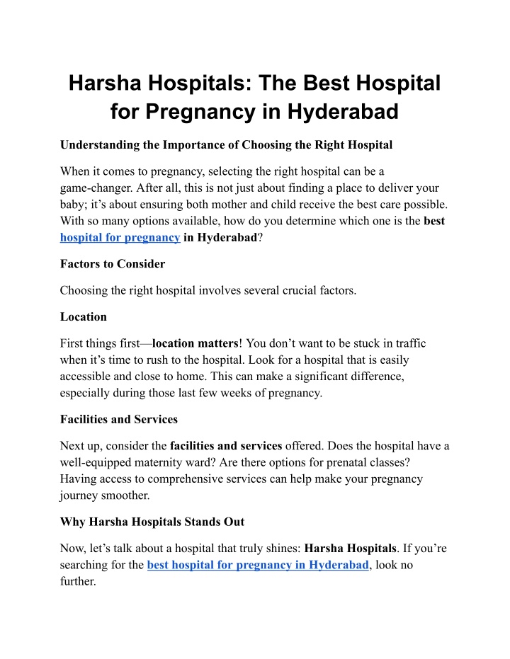 harsha hospitals the best hospital for pregnancy