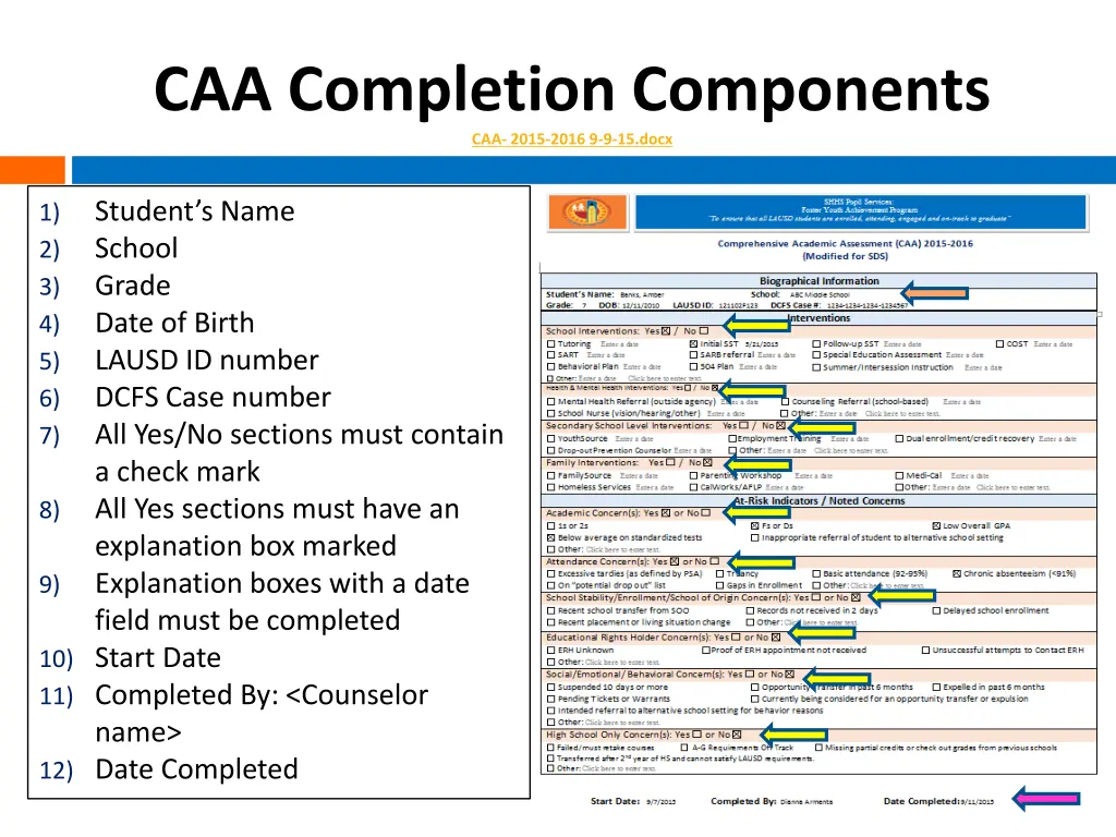 caa completion components caa 2015 2016