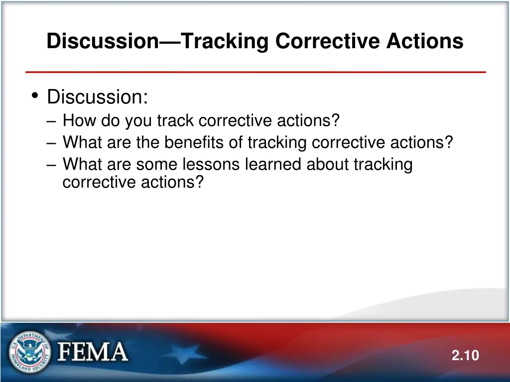 discussion tracking corrective actions