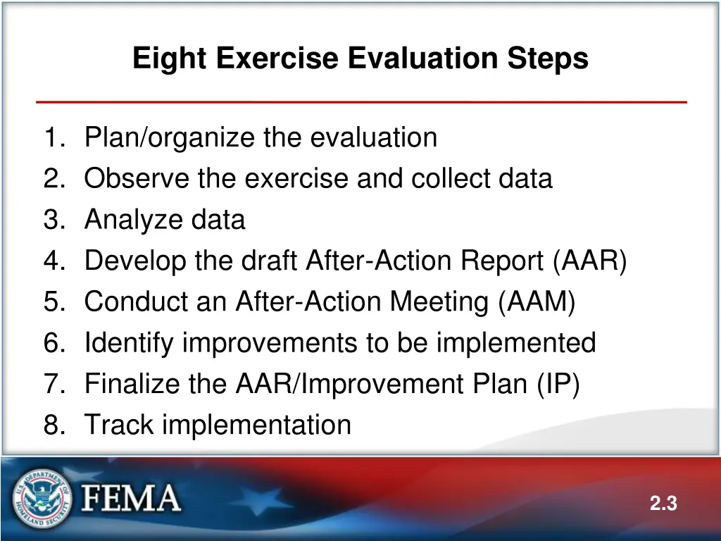 eight exercise evaluation steps