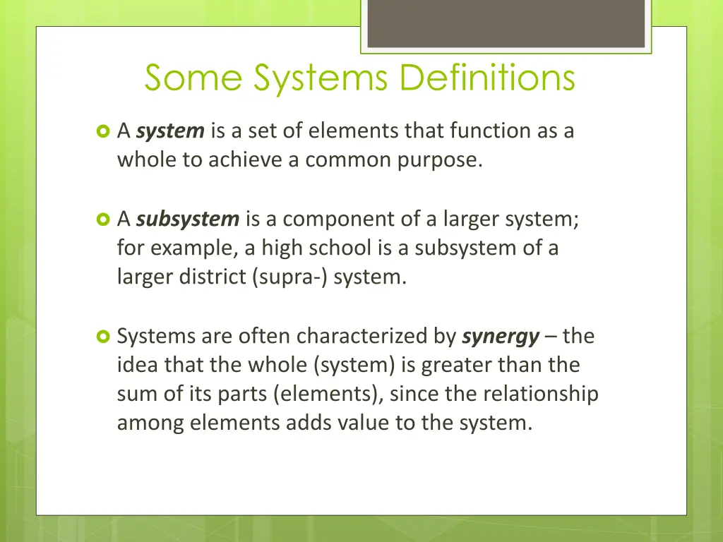 some systems definitions