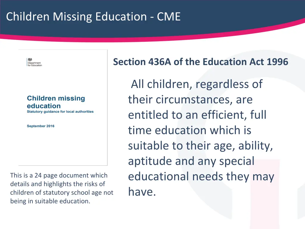 children missing education cme