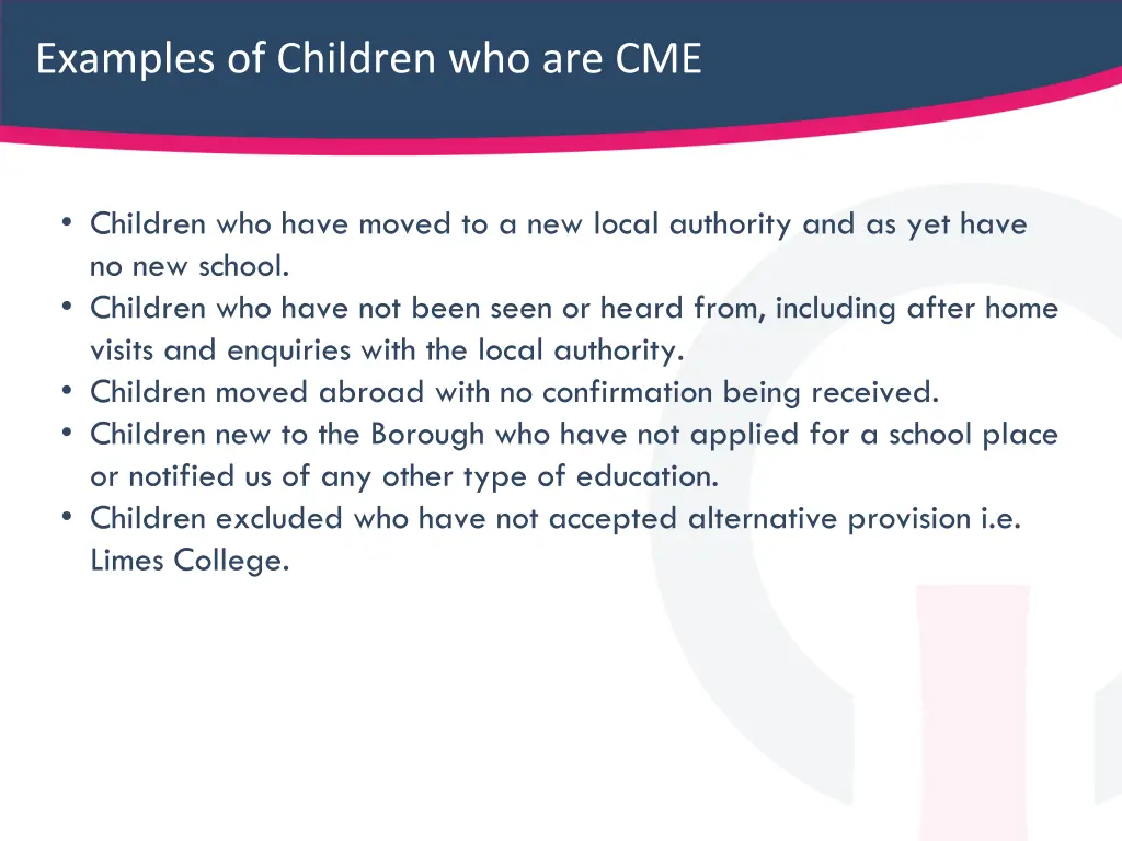 examples of children who are cme