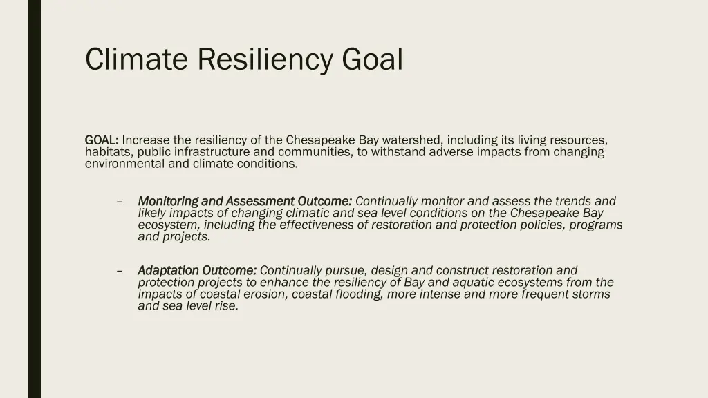 climate resiliency goal