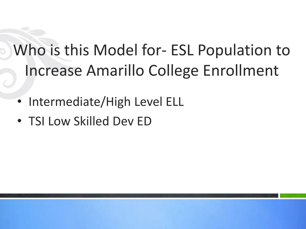 who is this model for esl population to increase