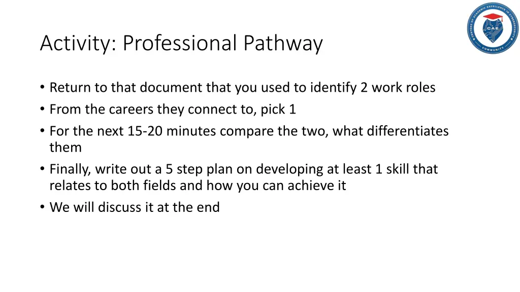 activity professional pathway