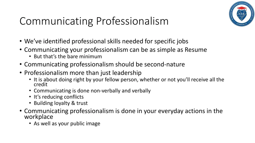 communicating professionalism