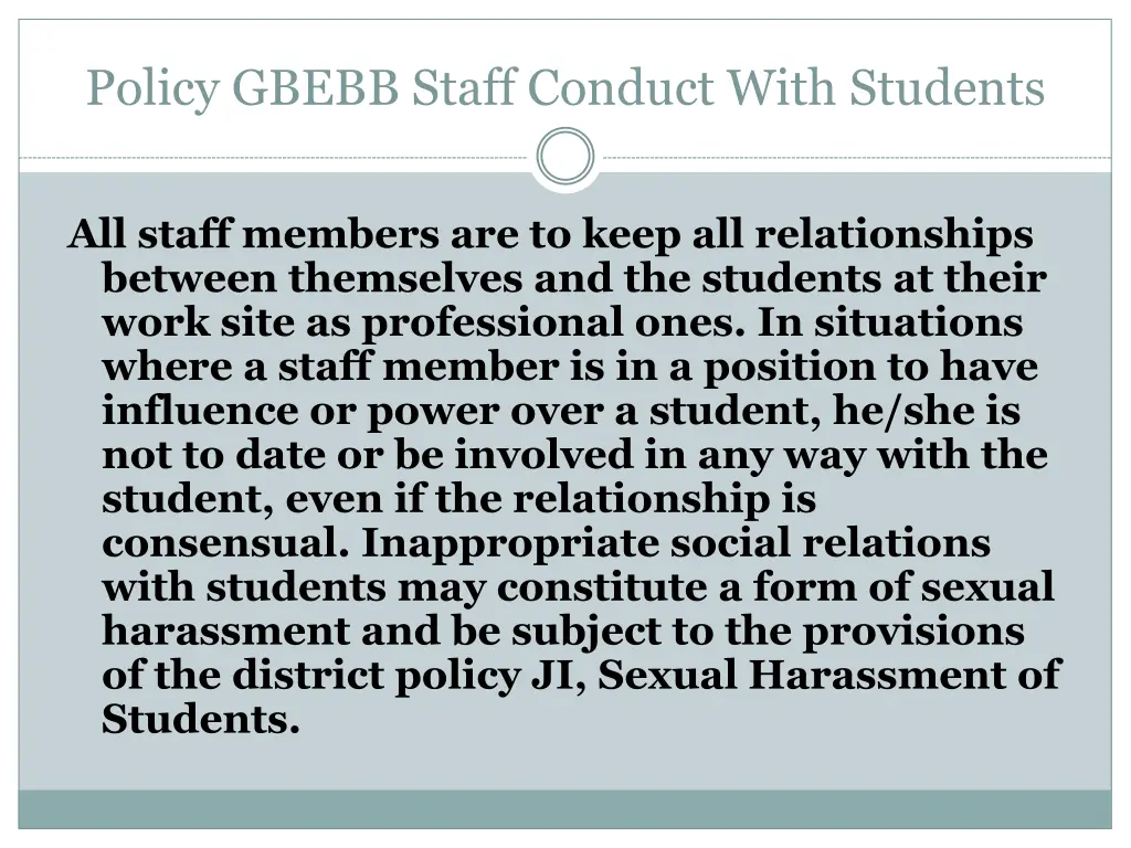 policy gbebb staff conduct with students