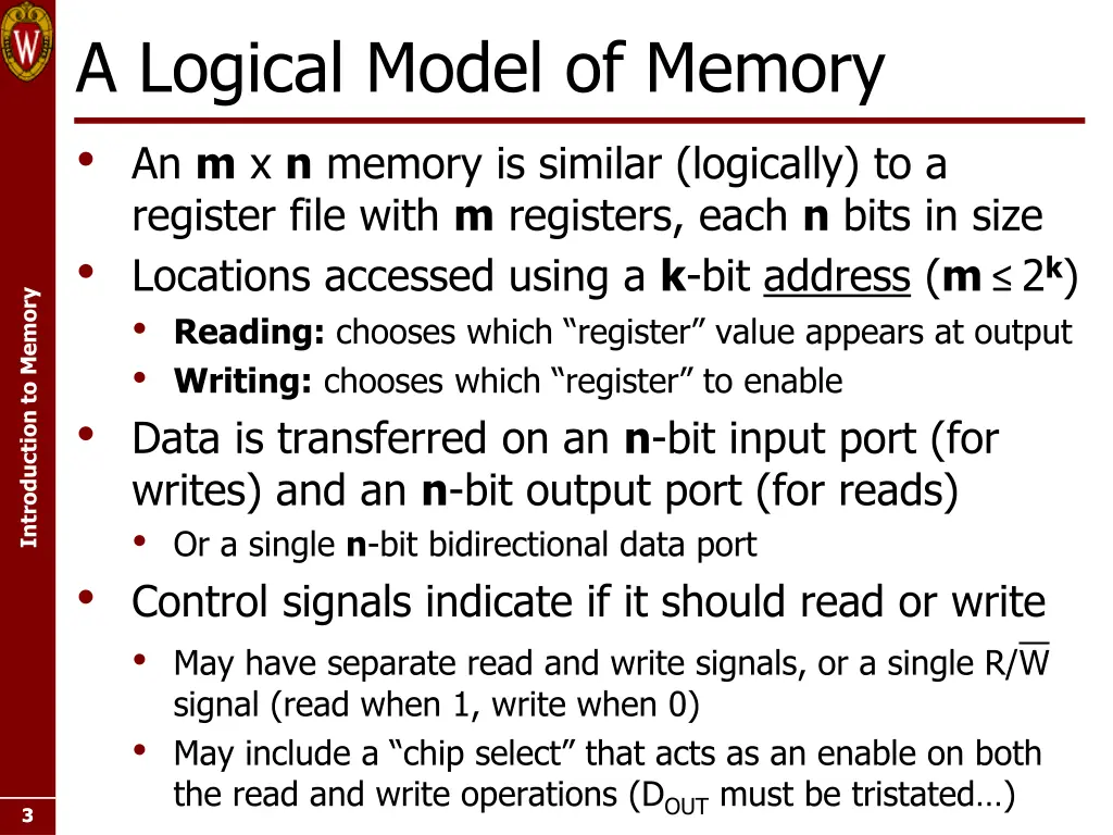 a logical model of memory an m x n memory