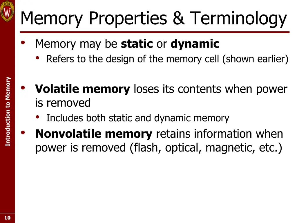 memory properties terminology memory