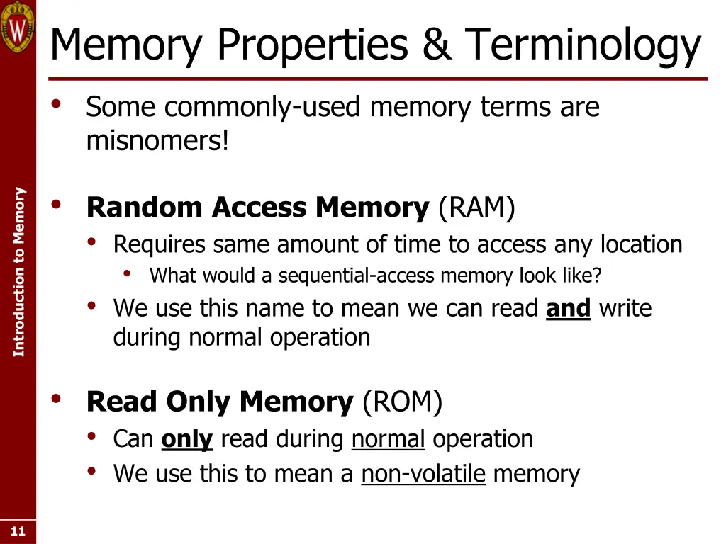 memory properties terminology some commonly used