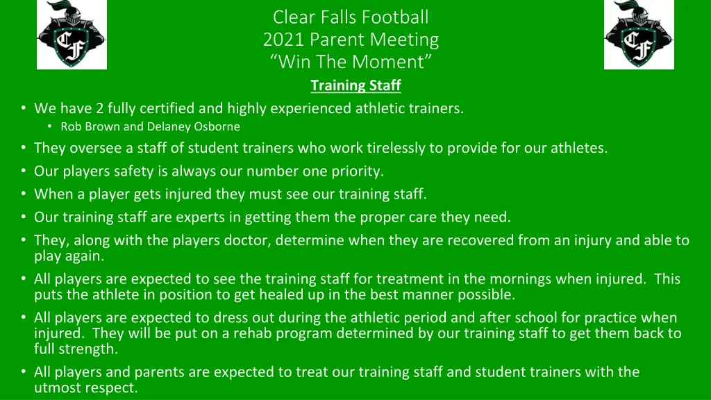 clear falls football 2021 parent meeting 1