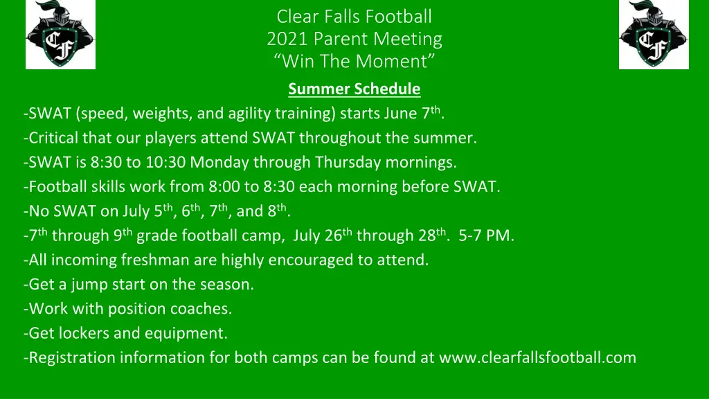 clear falls football 2021 parent meeting 11