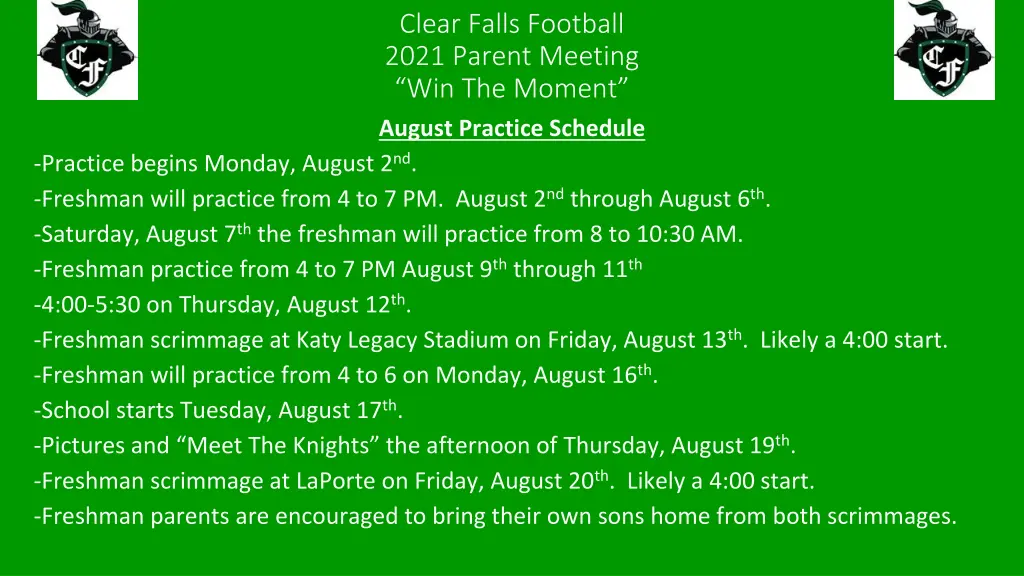 clear falls football 2021 parent meeting 12