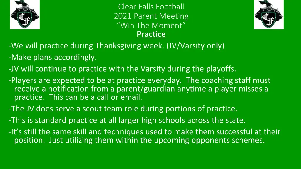 clear falls football 2021 parent meeting 14