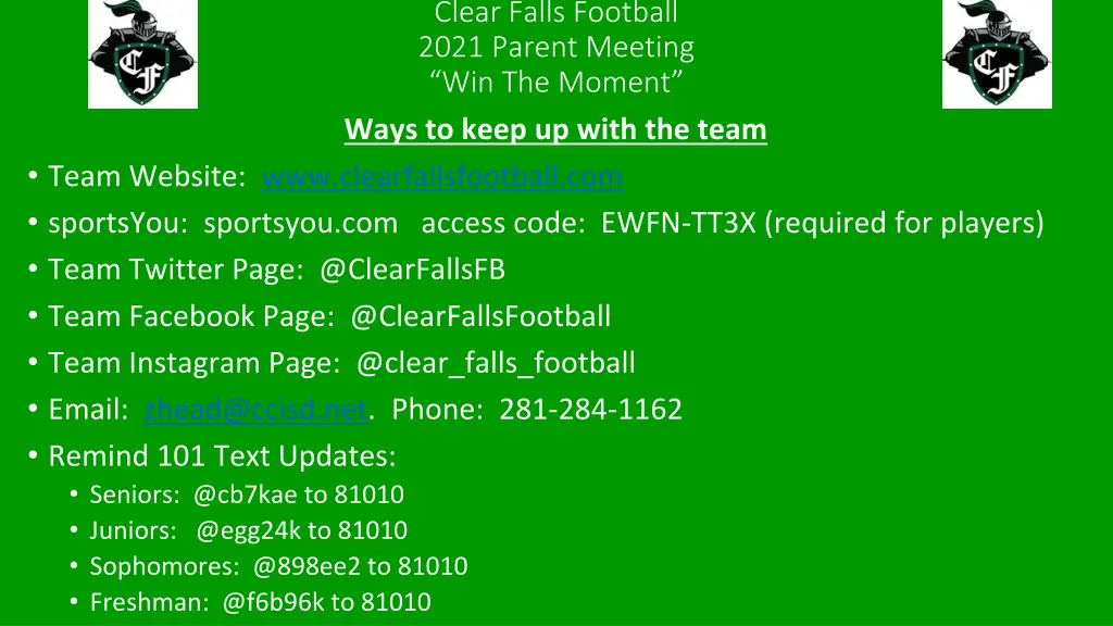 clear falls football 2021 parent meeting 24