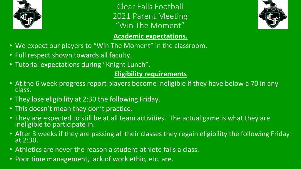 clear falls football 2021 parent meeting 4