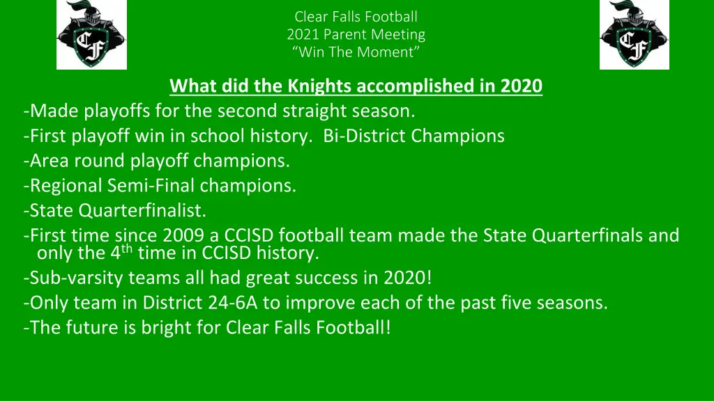 clear falls football 2021 parent meeting 6