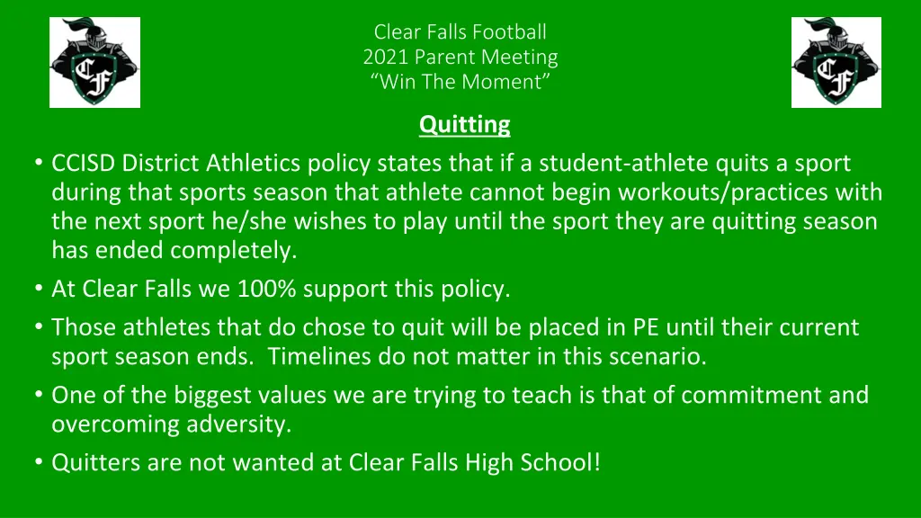 clear falls football 2021 parent meeting 9