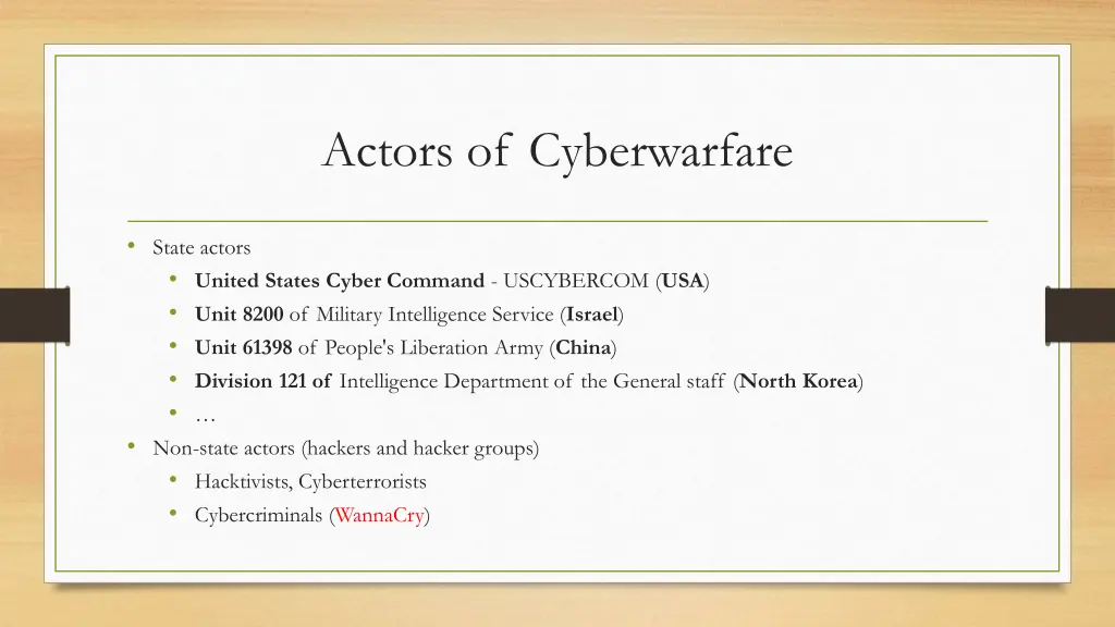 actors of cyberwarfare