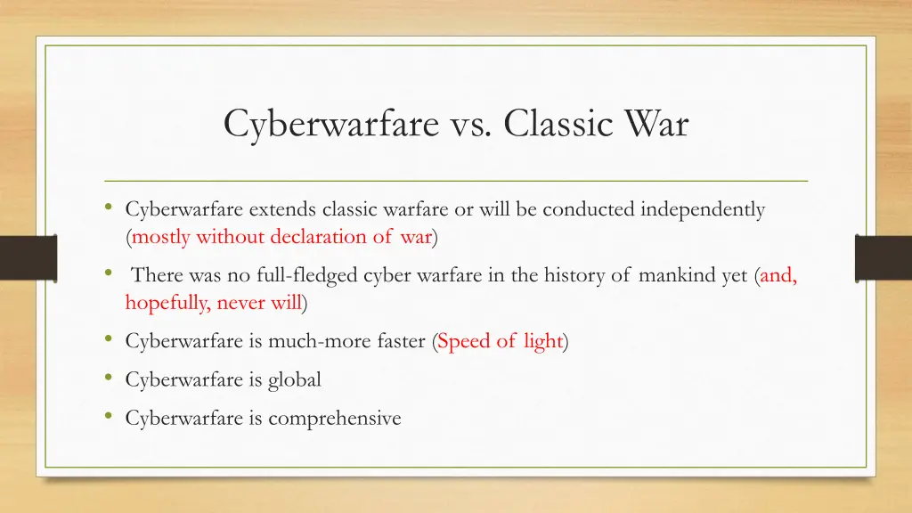 cyberwarfare vs classic war