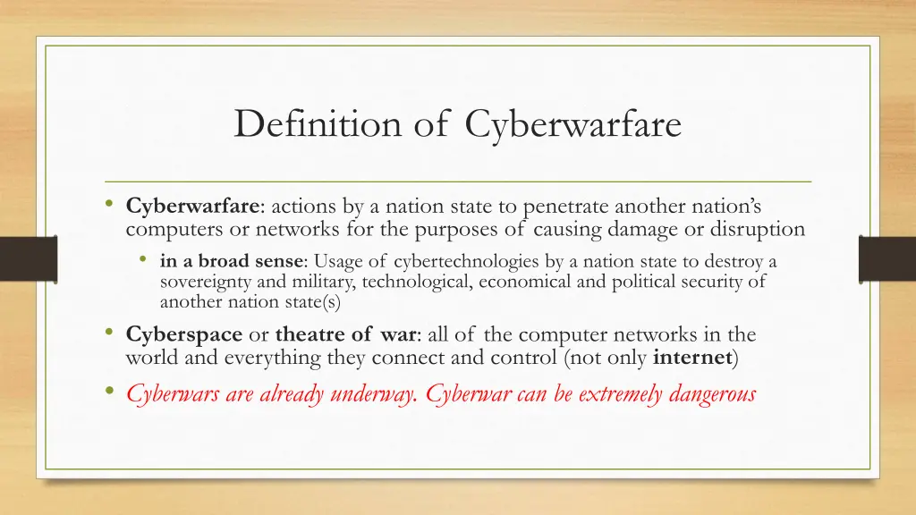 definition of cyberwarfare