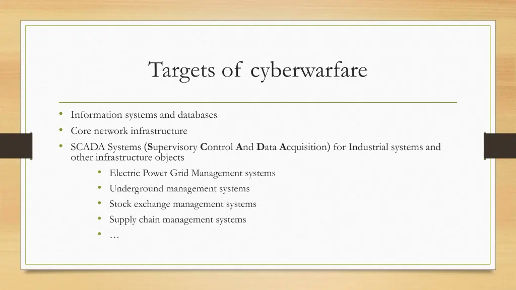 targets of cyberwarfare