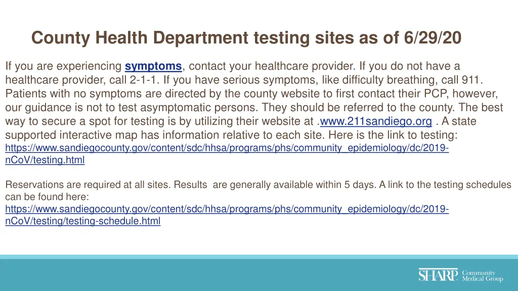 county health department testing sites