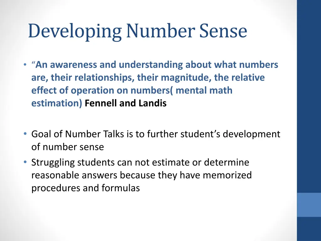 developing number sense