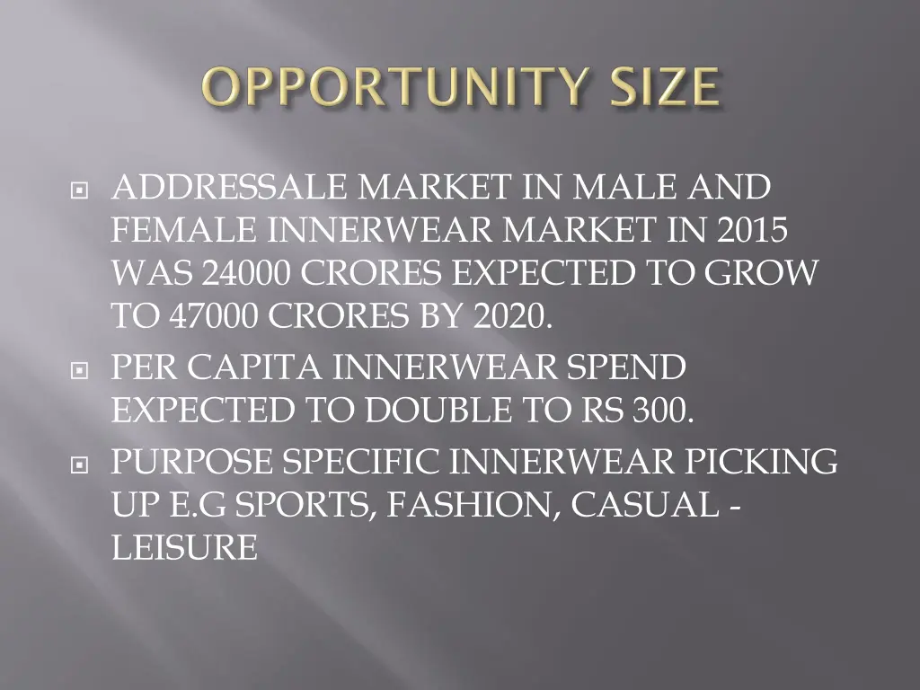 addressale market in male and female innerwear