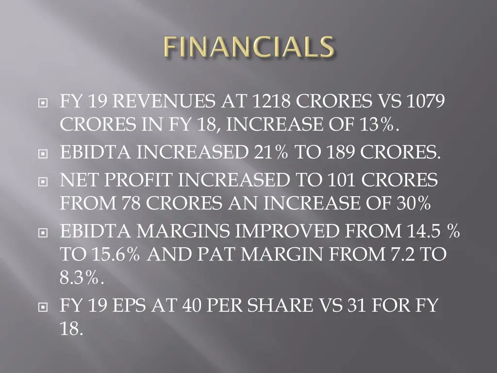 fy 19 revenues at 1218 crores vs 1079 crores