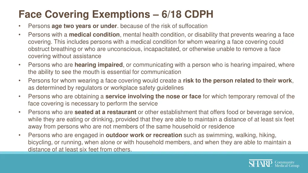 face covering exemptions 6 18 cdph persons