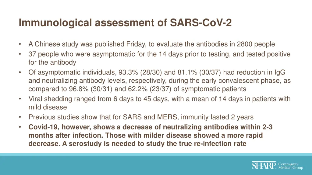 immunological assessment of sars cov 2