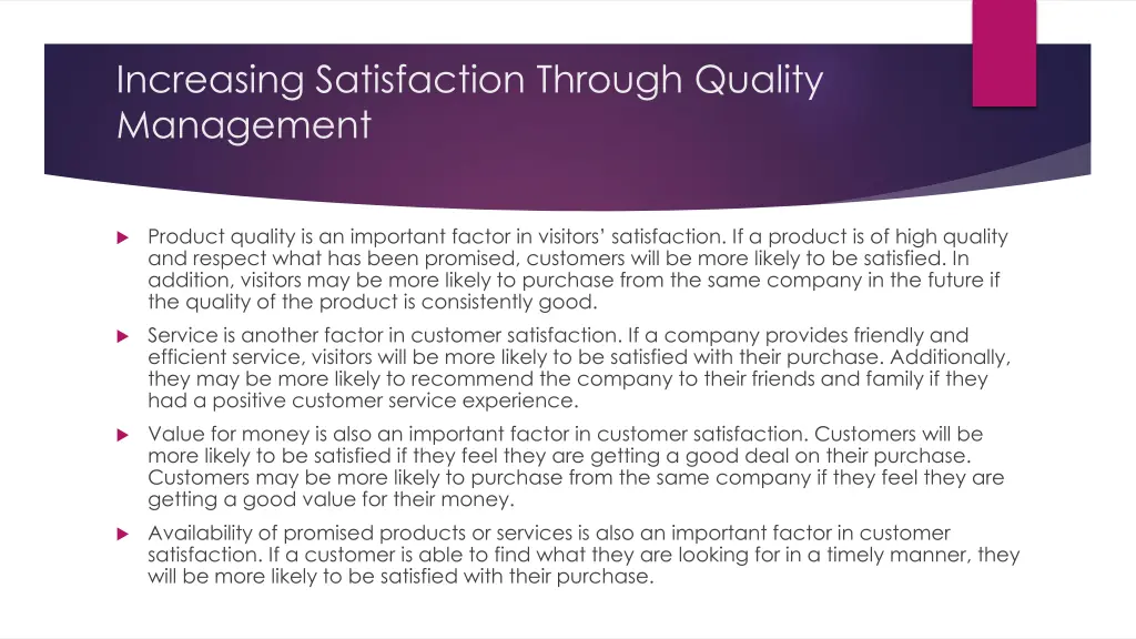 increasing satisfaction through quality management