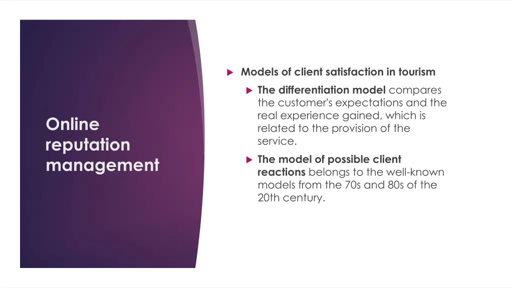 models of client satisfaction in tourism