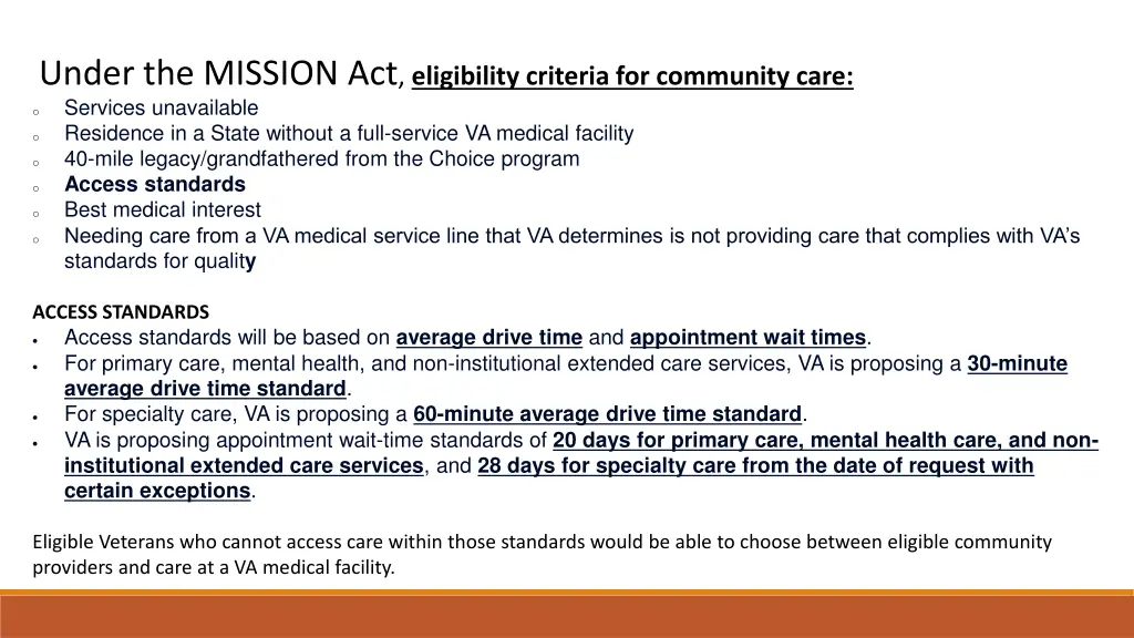 under the mission act eligibility criteria