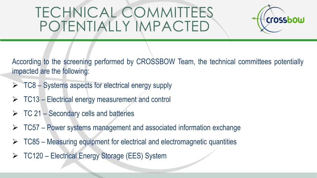 technical committees potentially impacted