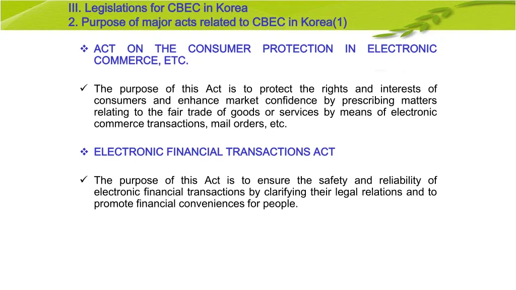 legislations for cbec in korea legislations 2