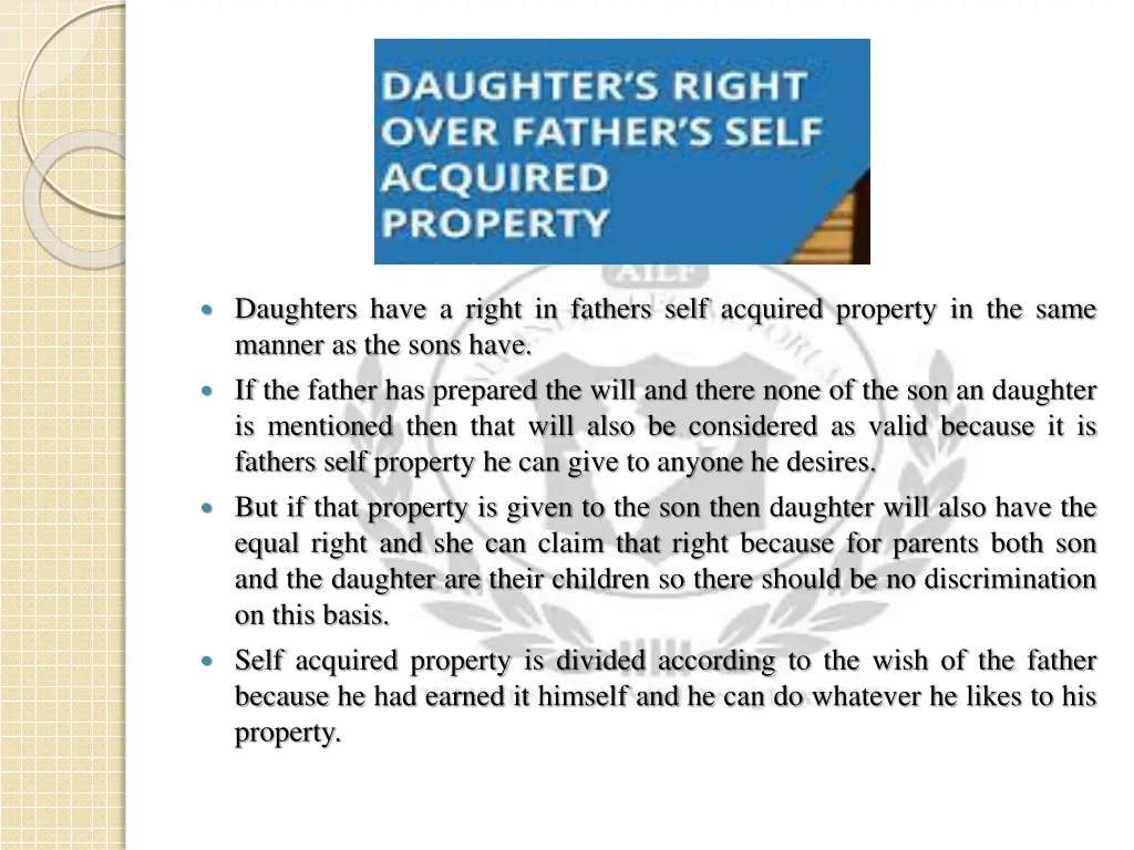 daughters have a right in fathers self acquired