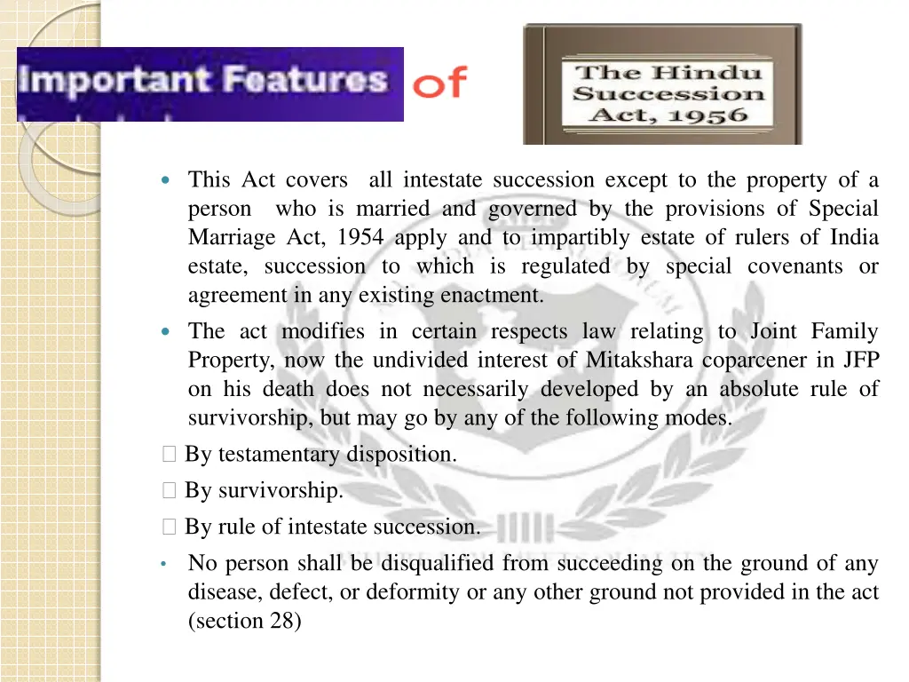 this act covers all intestate succession except